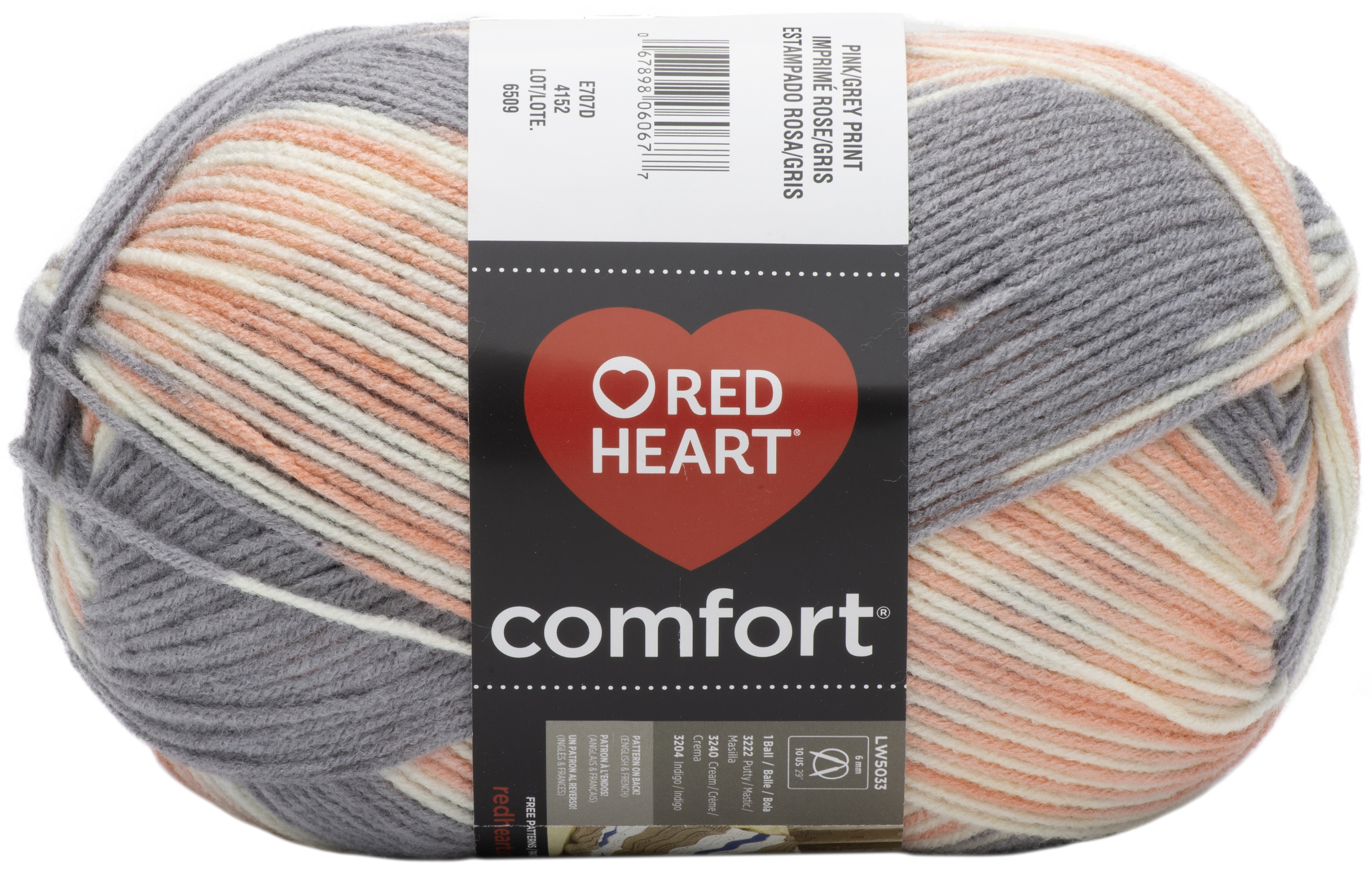 Red Heart Comfort Yarn Pink & Grey Print