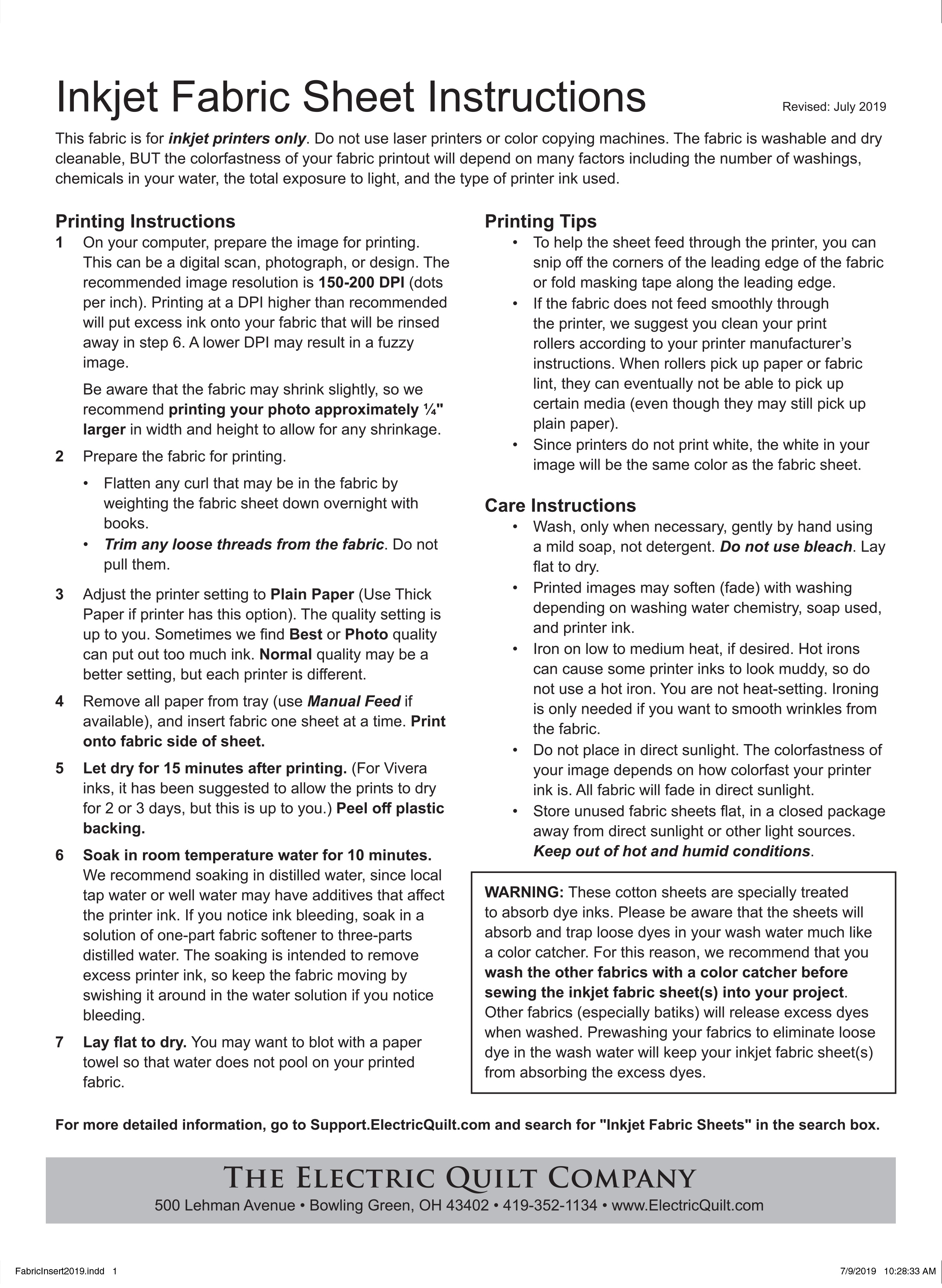 Inkjet Printable Fabric Sheets 8.5