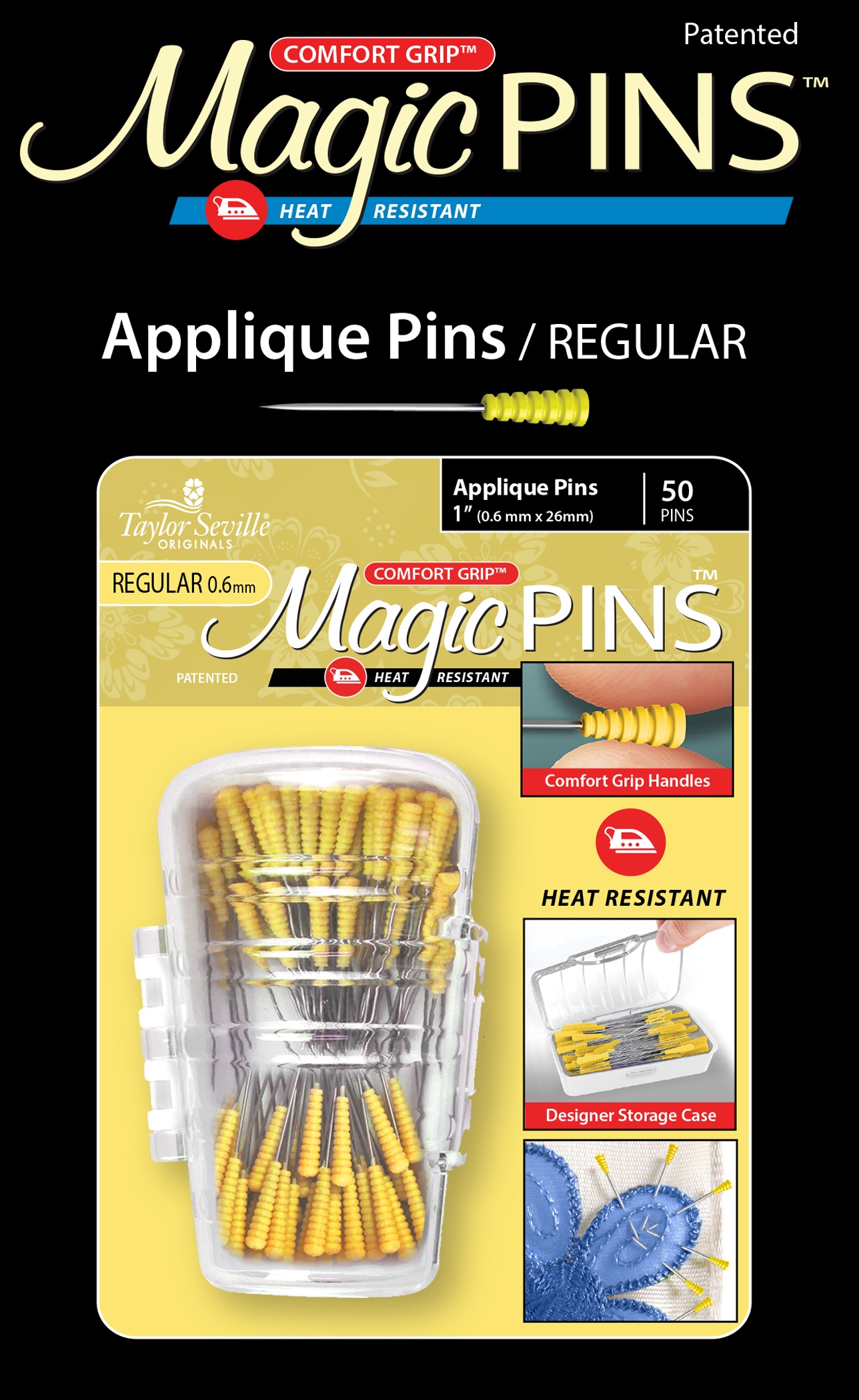 Taylor Seville Magic Pins - Applique Yellow 50/Pkg