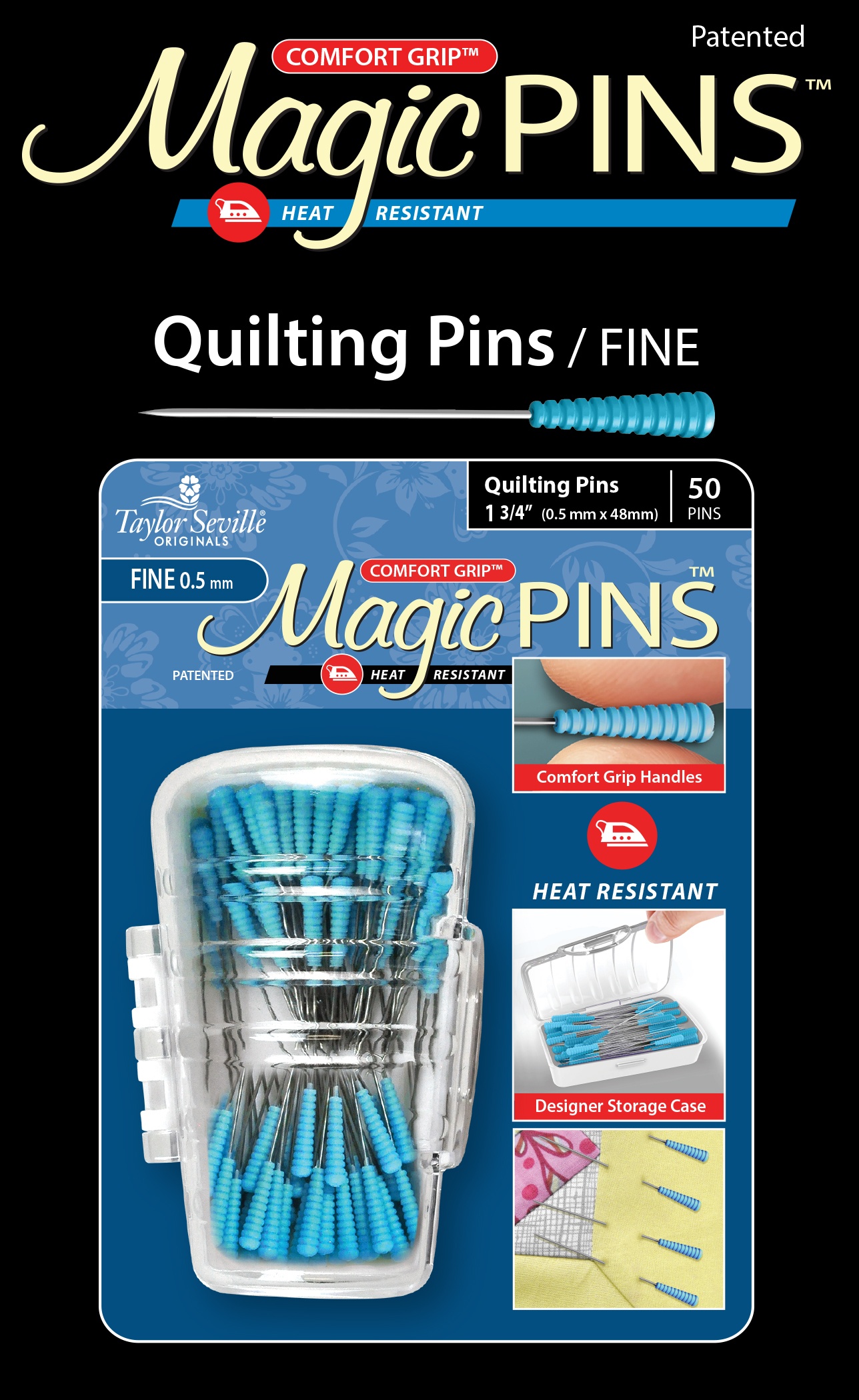Taylor Seville Magic Pins - Quilting Fine Blue 50/Pkg