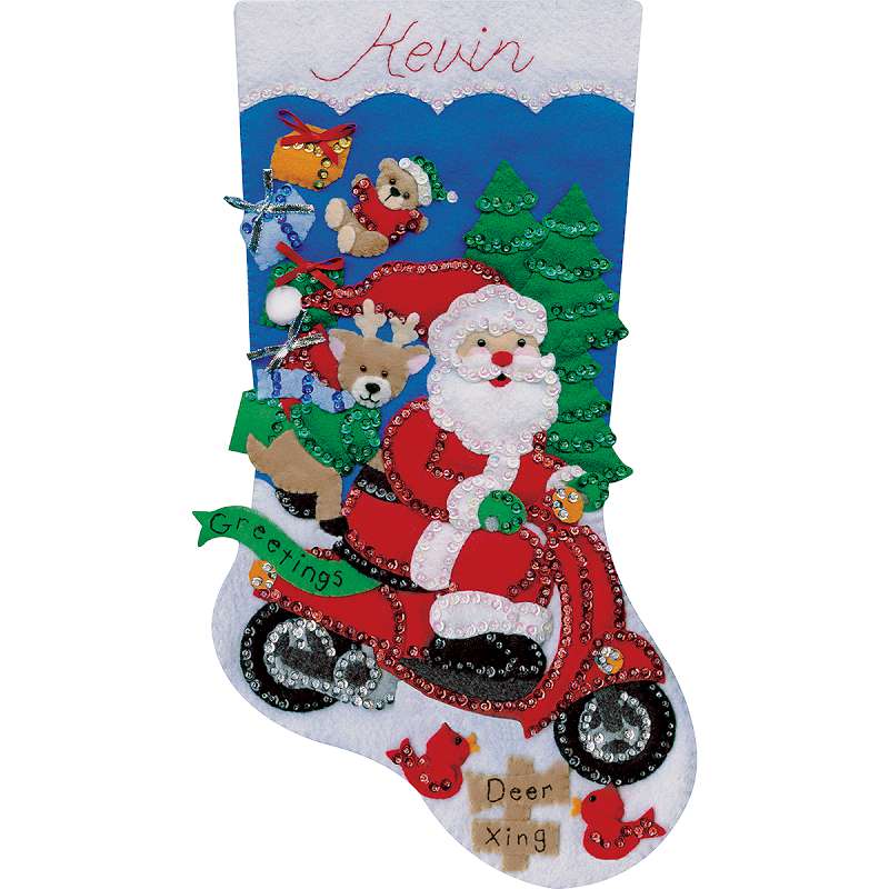 Scooter Santa Stocking Felt Applique Kit 18