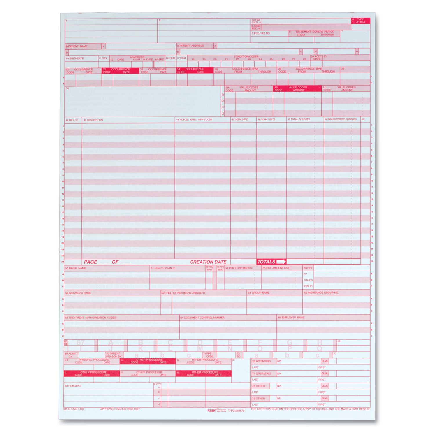 TOPS UB04 Hospital Insurance Claim Form, 8 1/2 x 11, Laser Printer, 2500 Forms