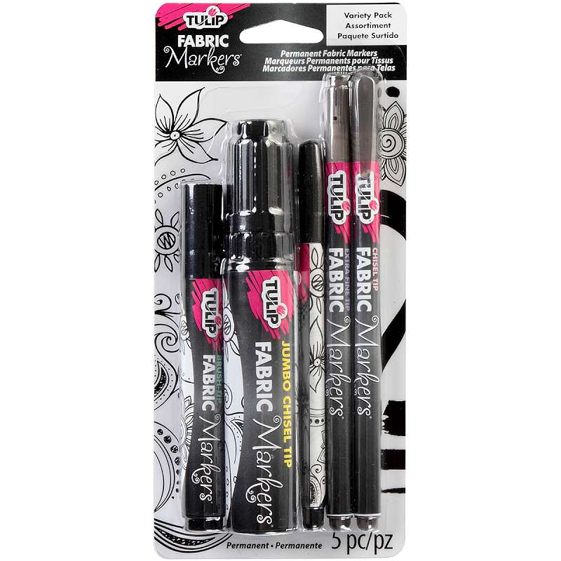Tulip Fabric Markers Variety Pack 5/Pkg Black Assorted Tips
