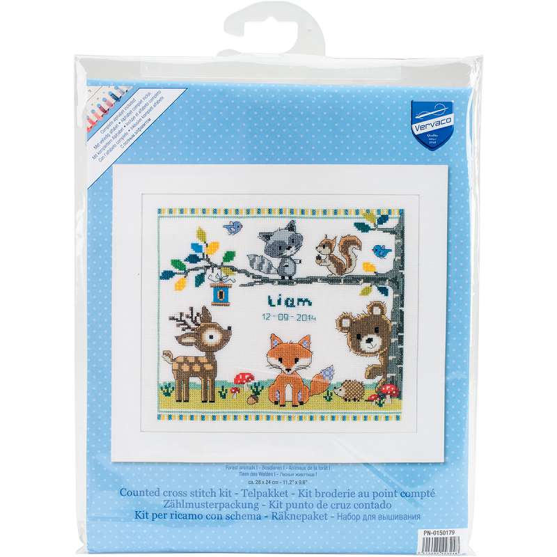 Forest Animals Birth Record On Aida Counted Cross Stitch Kit 11.2