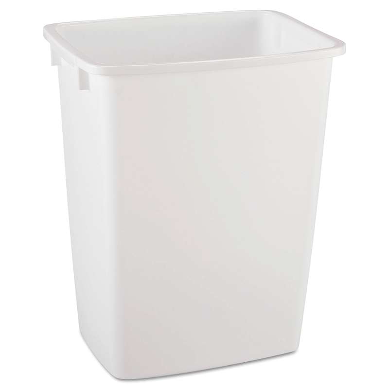 Rubbermaid® Open-Top Wastebasket, Rectangular, Plastic, 9 gal, White