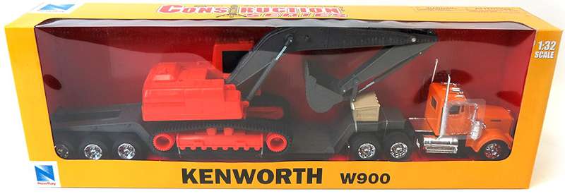 1/32 Kenworth W900 w/Lowboy Trailer & Challenger Excavator (Die Cast)
