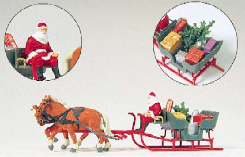 HO Horse Drawn Sleigh w/Santa, Tree, Gifts Christmas