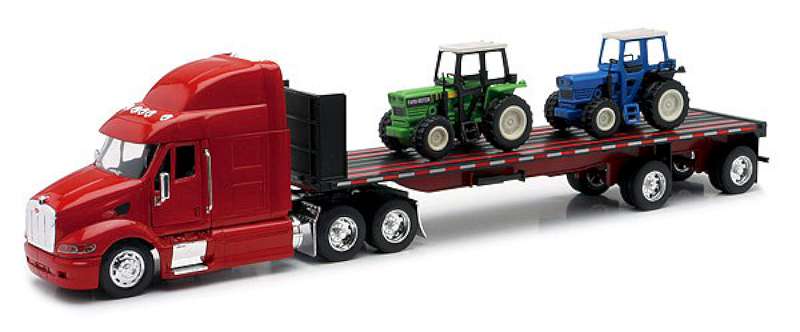 1/32 Peterbilt 387 w/Flatbed Trailer & Farm Tractors (Die Cast)