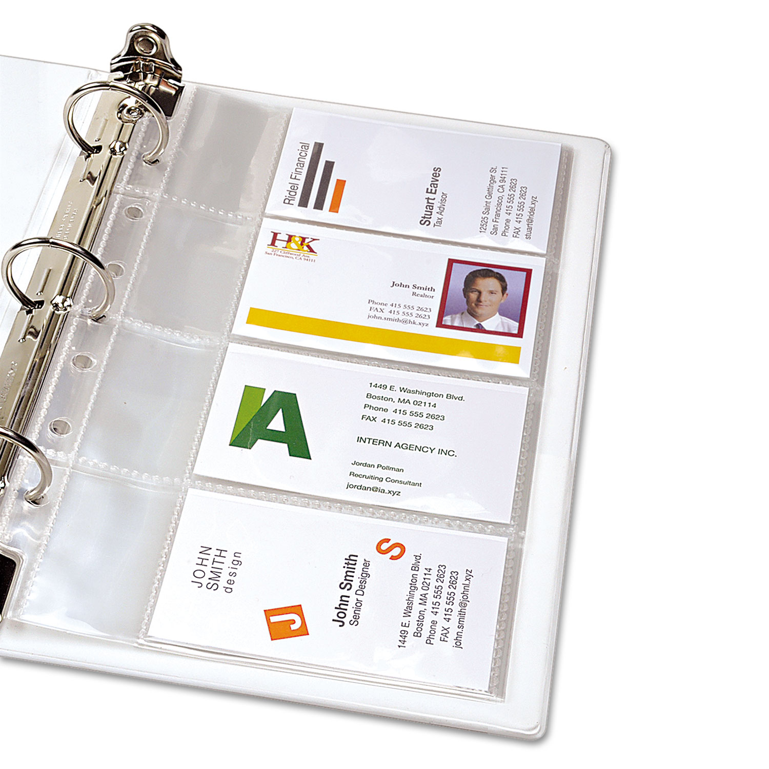 Business Card Binder Pages, For 2 X 3.5 Cards, Clear, 8 Cards/sheet, 5 Pages/pac