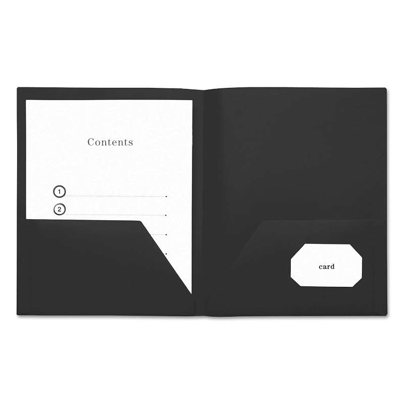 Universal® Two-Pocket Plastic Folders, 11 x 8 1/2, Black, 10/Pack