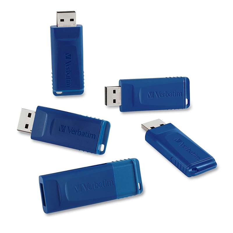 Verbatim® Classic USB 2.0 Flash Drive, 16 GB, Blue, 5/Pack