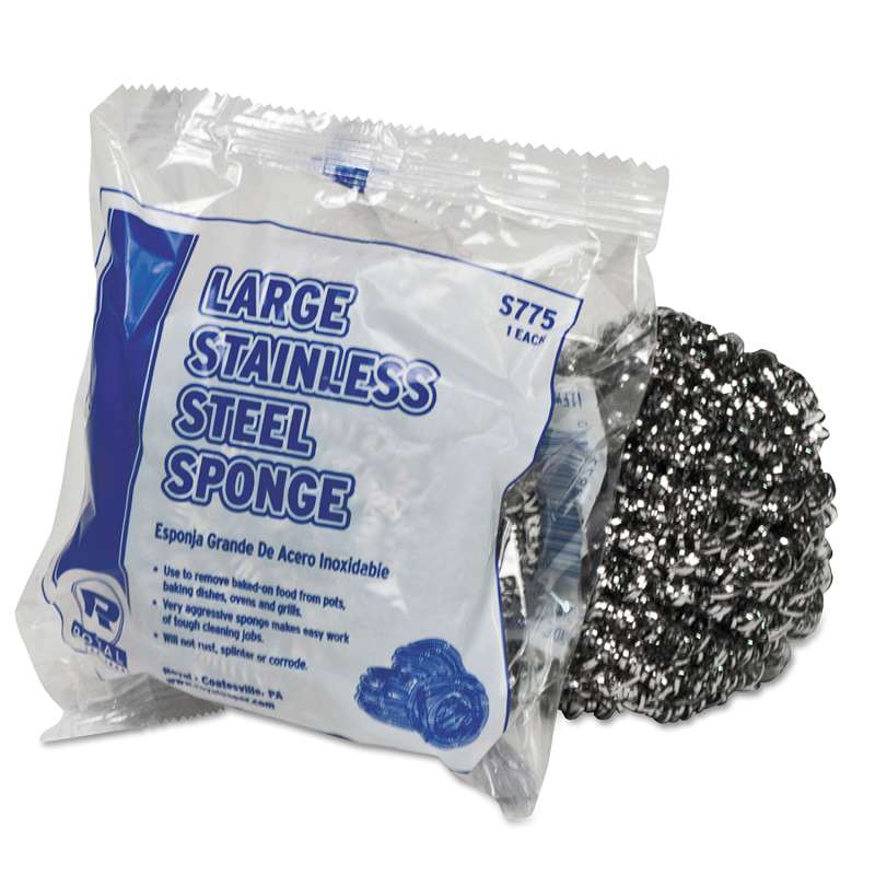 Royal Large Stainless Steel Sponge, Polybagged, 1.75 oz, 12/PK, 6 PK/CT