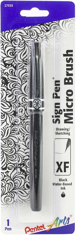Pentel Arts Sign Pen W/Micro Brush Tip Black