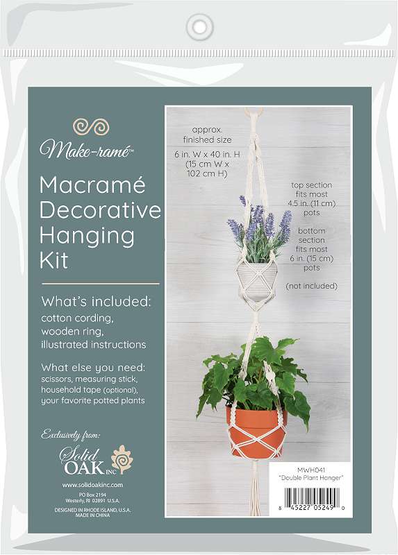 Solid Oak Macrame Hanging Kit Double Plant Hanger