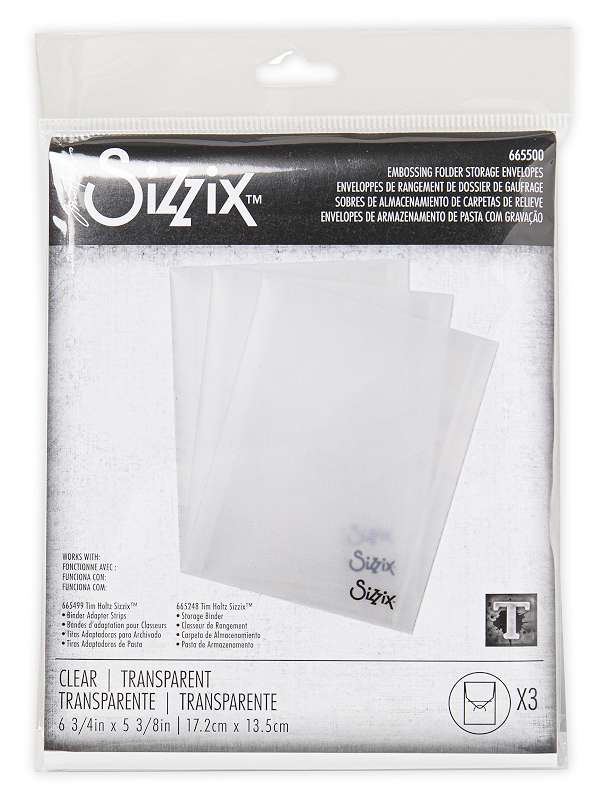 Sizzix Plastic Storage Envelopes 3/Pkg By Tim Holtz-For Embossing Folders