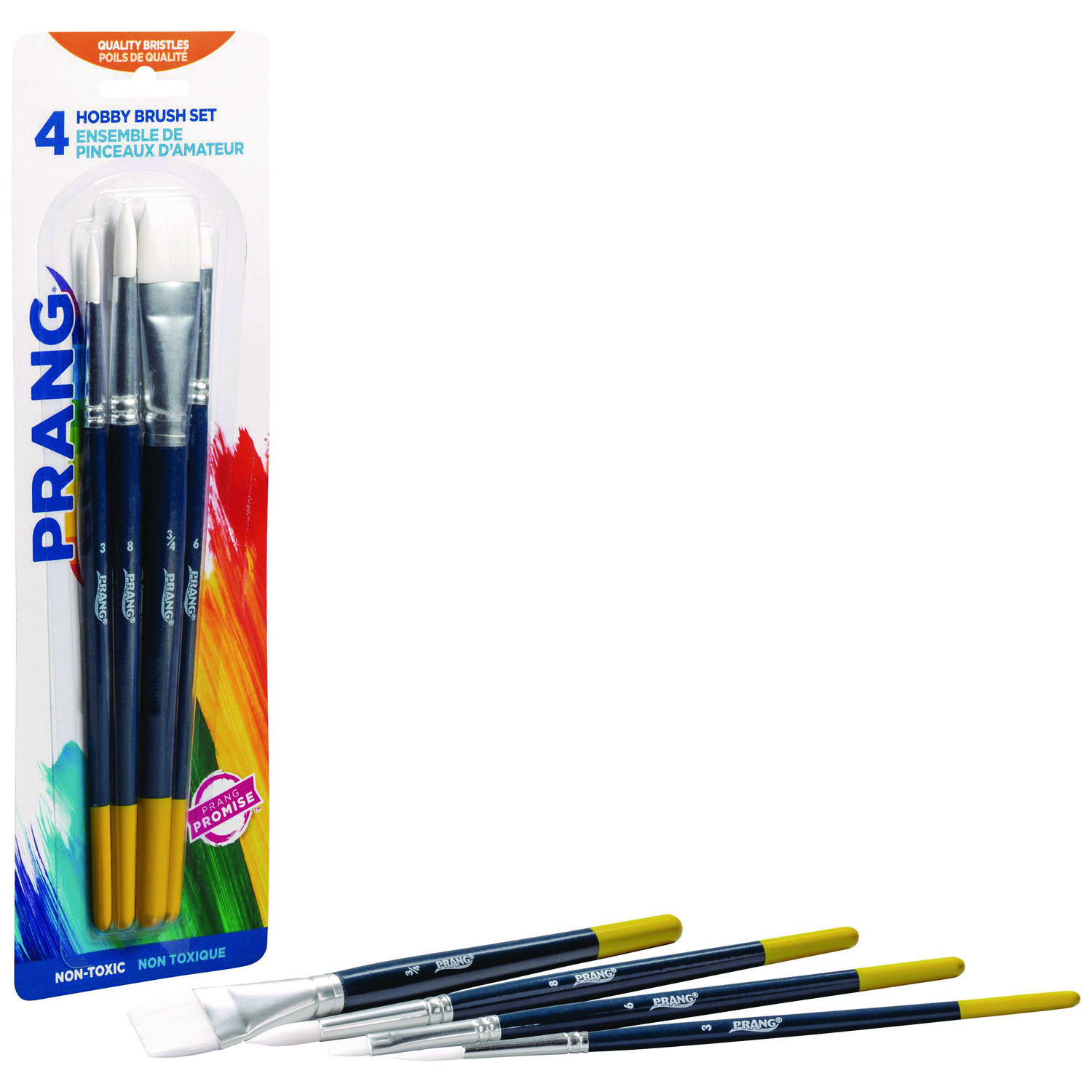 Hobby Four-Brush Set, Assorted, Synthetic, Flat; Round, 4/pack