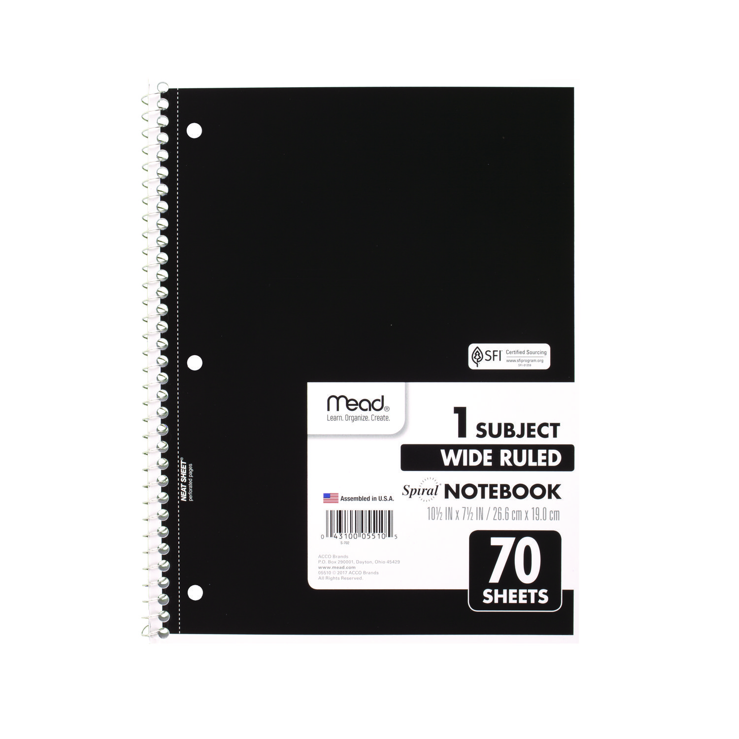 Mead 1 Subject Wide Ruled Spiral-Bound Notebook 10.5