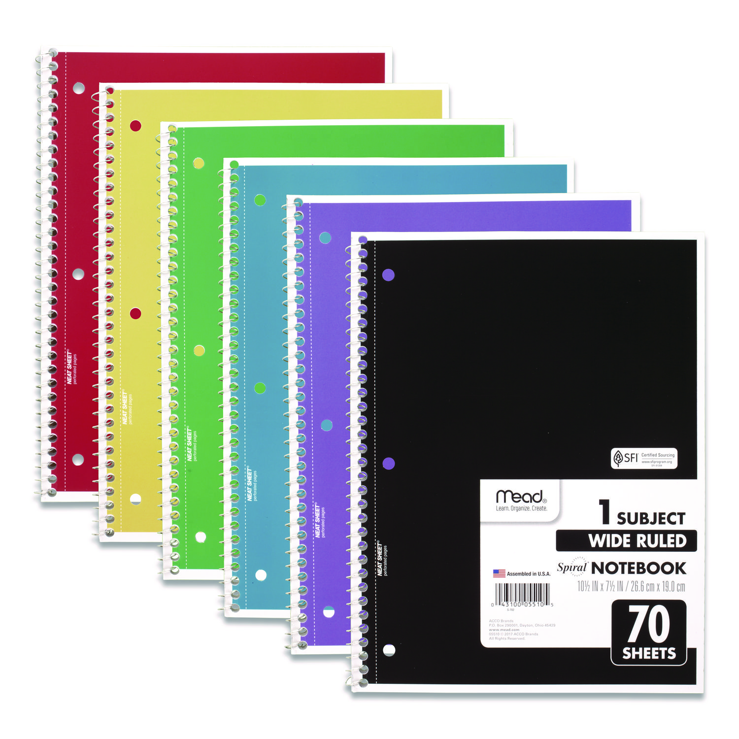 Mead 1 Subject Wide Ruled Spiral-Bound Notebook 10.5