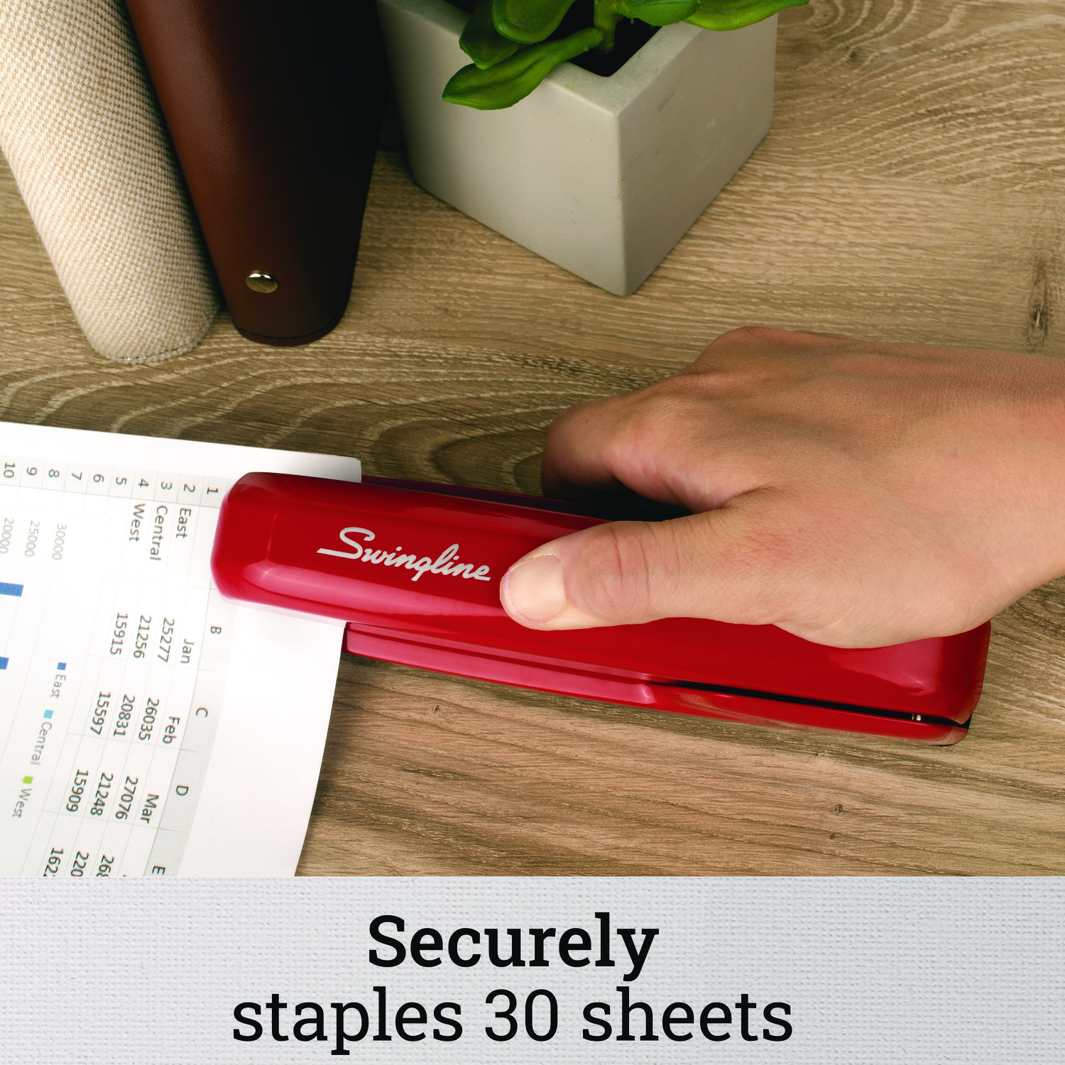 Swingline® 747 Business Full Strip Desk Stapler, 25-Sheet Capacity, Rio Red