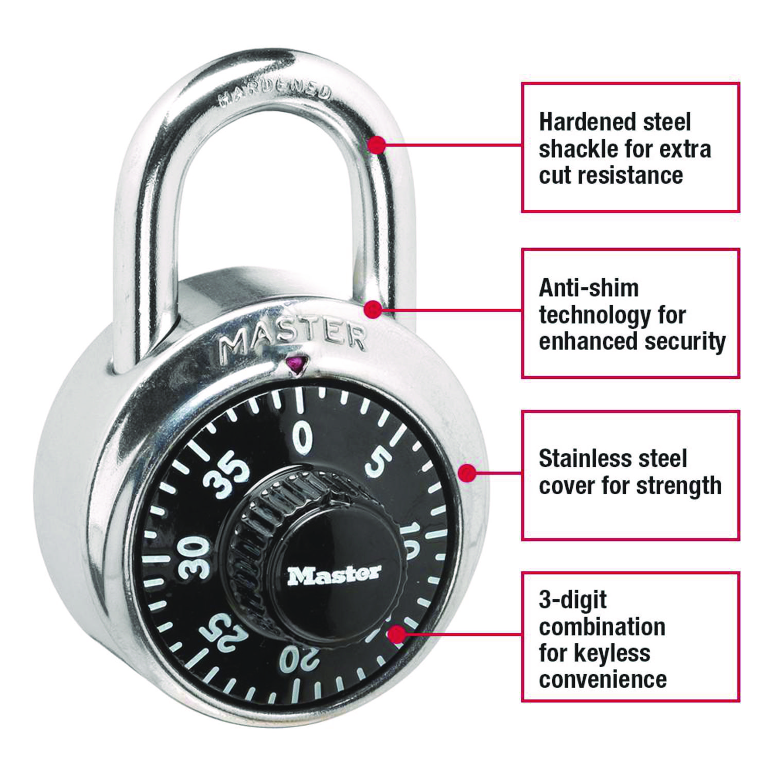 Master Lock® Combination Lock, Stainless Steel, 1 7/8