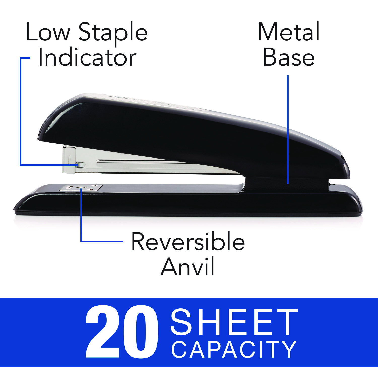 Swingline® Durable Full Strip Desk Stapler, 20-Sheet Capacity, Black