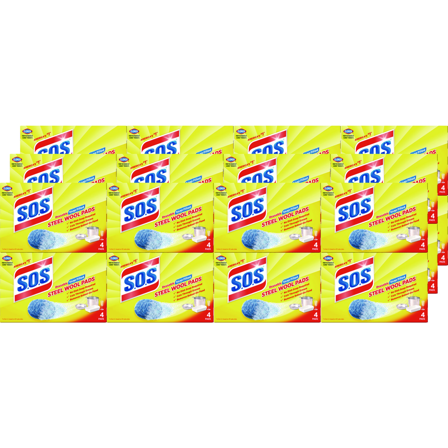 S.O.S.® Steel Wool Soap Pad, 4/Box, 24 Boxes/Carton