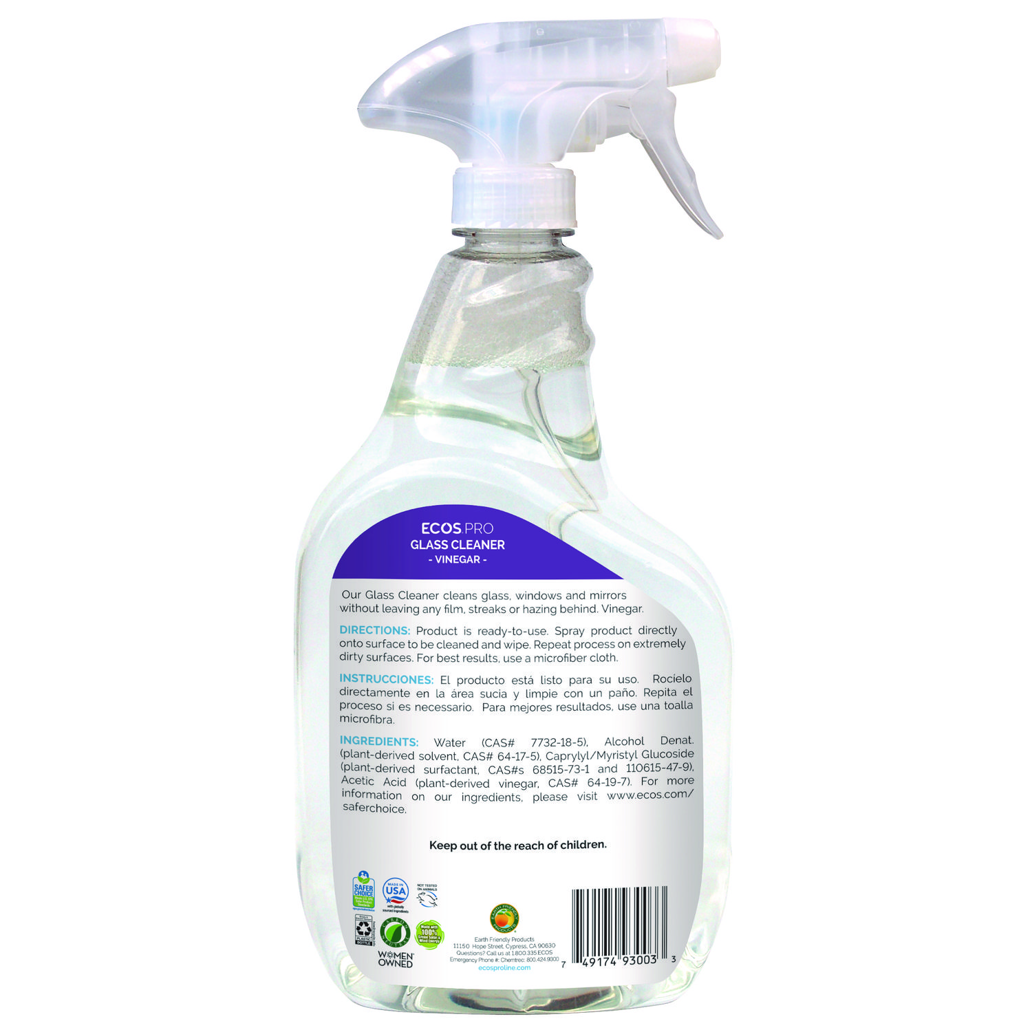 Glass Cleaner, Vinegar Scent, 32 oz Spray Bottle, 6/Carton
