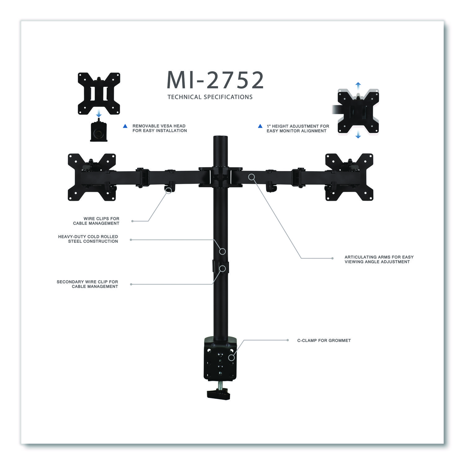 Full Motion Dual Monitor Desktop Mount, For 17