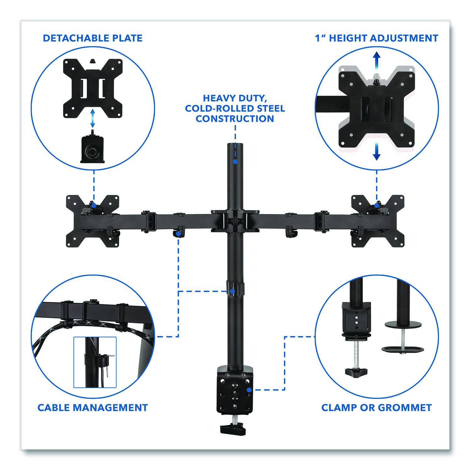 Full Motion Dual Monitor Desktop Mount, For 17