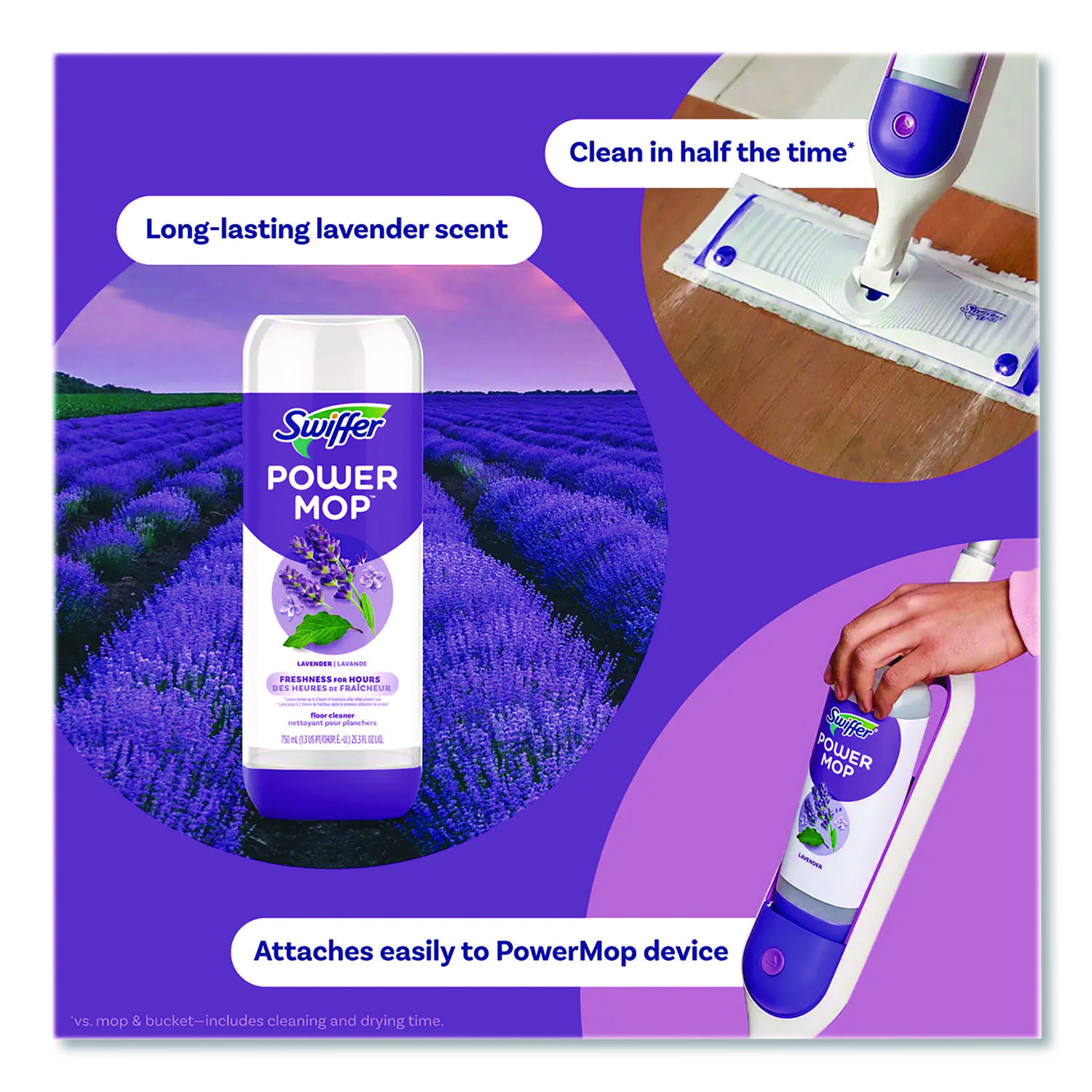 PowerMop Refill Cleaning Solution, Lavender Scent, 25.3 oz Refill Bottle, 2/Pack