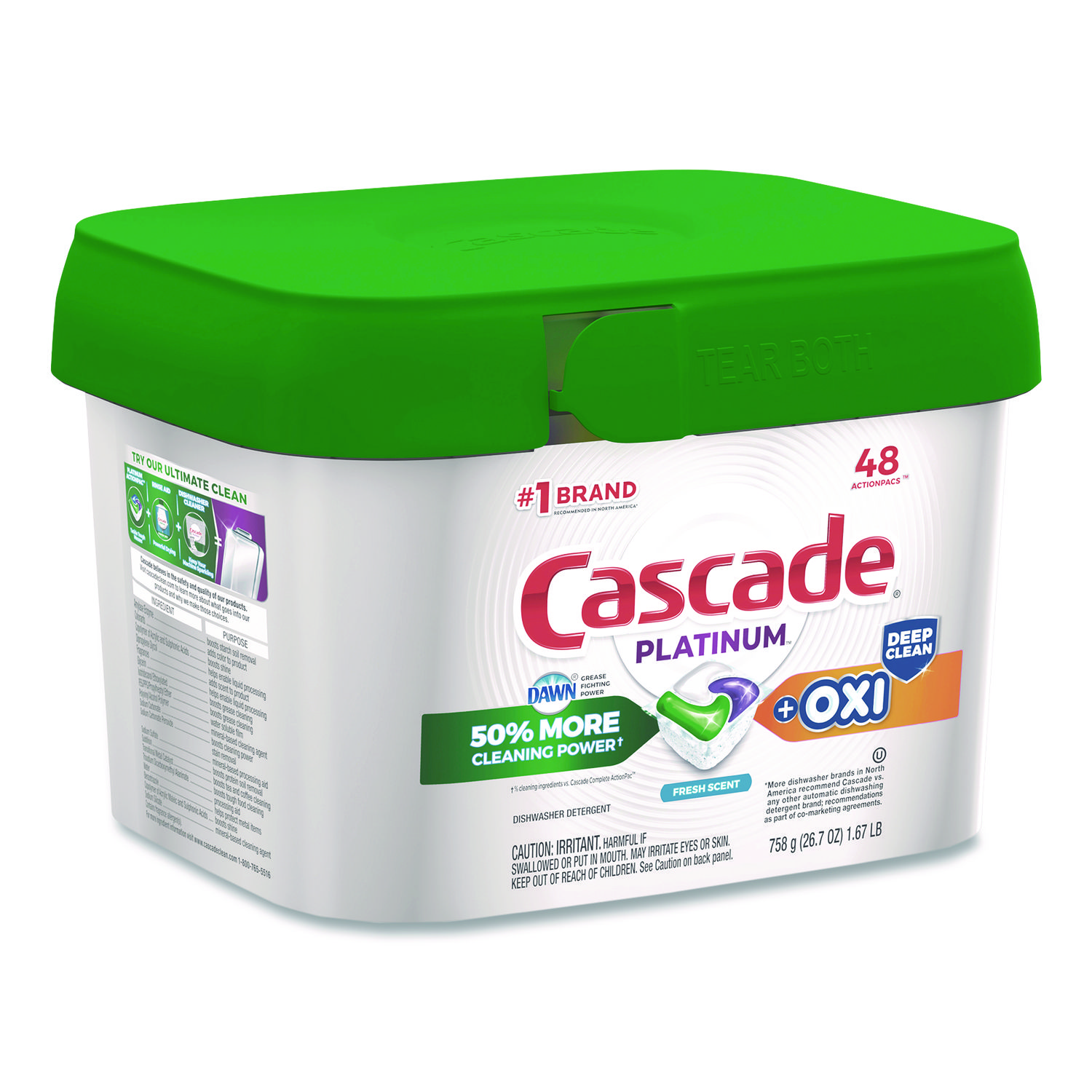 Action Pacs+Oxi, Fresh Scent, 26.7 oz Tub, 48/Pack