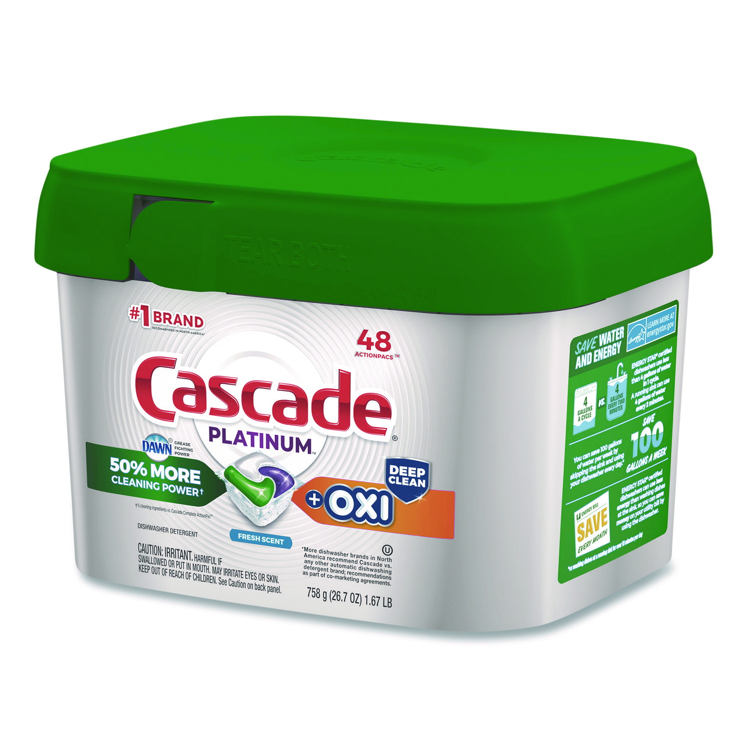 Action Pacs+Oxi, Fresh Scent, 26.7 oz Tub, 48/Pack