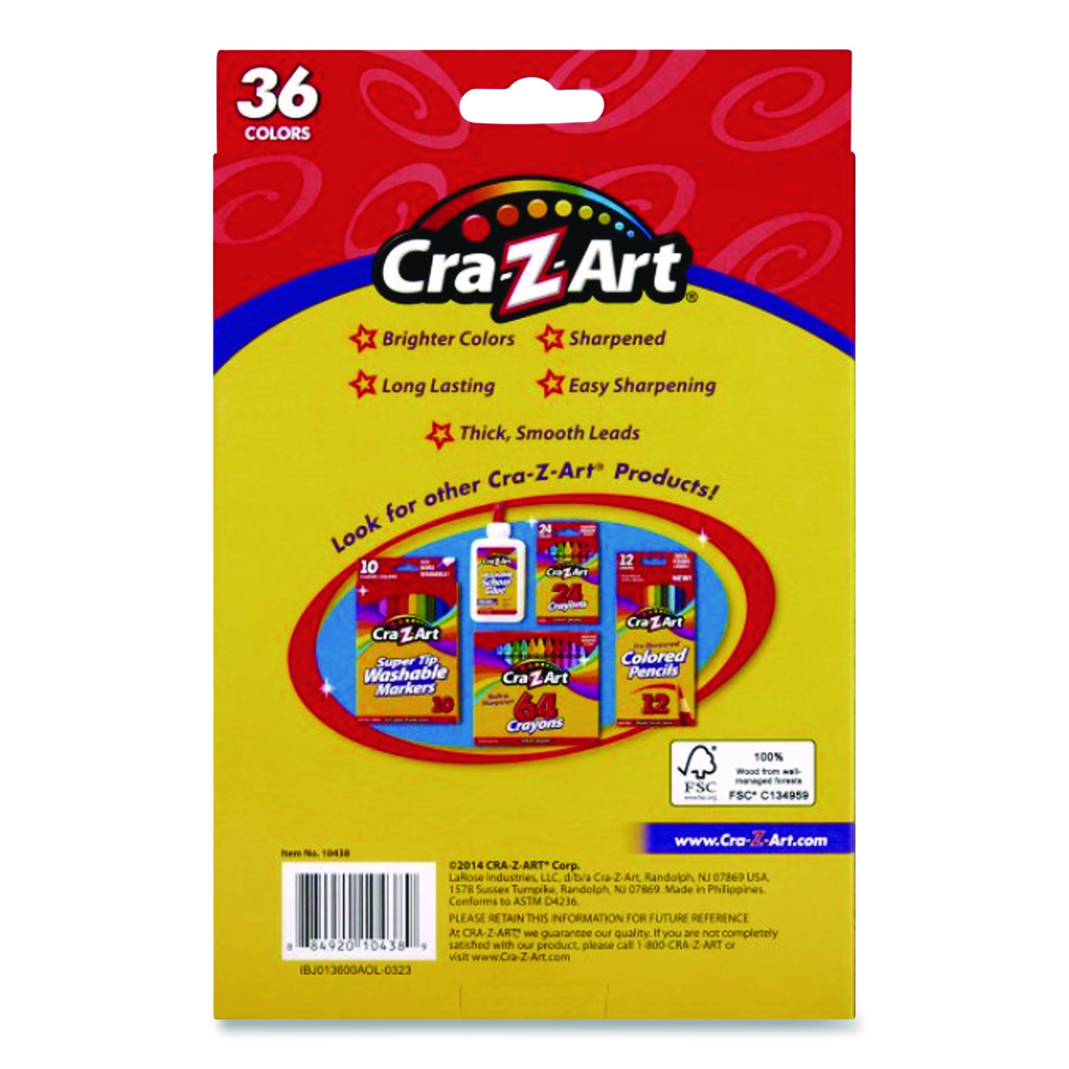 Cra-Z-Art® Colored Pencils, 36 Assorted Lead/Barrel Colors, 36/Box