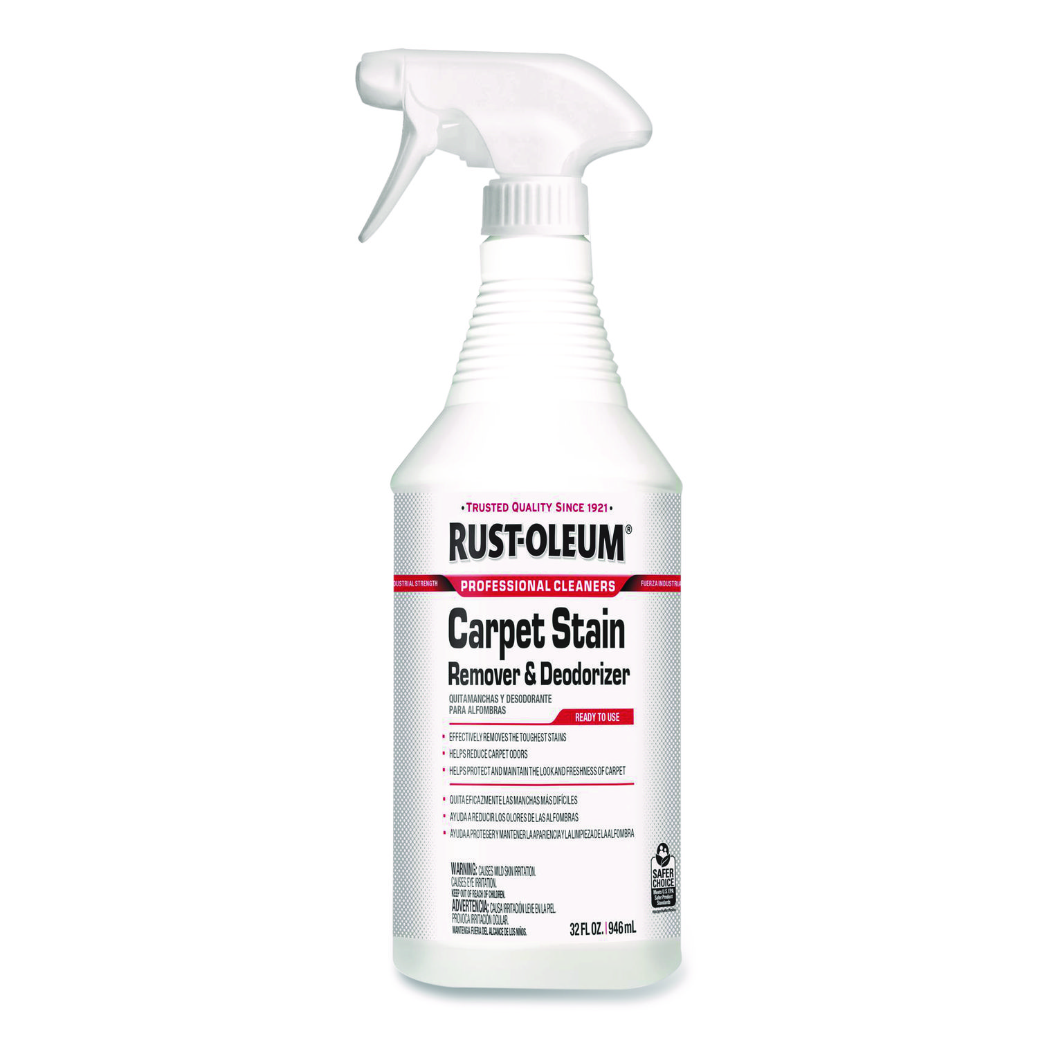 Carpet Stain Remover Plus Deodorizer, Lemon Scent, 32 oz Spray Bottle, 6/Carton