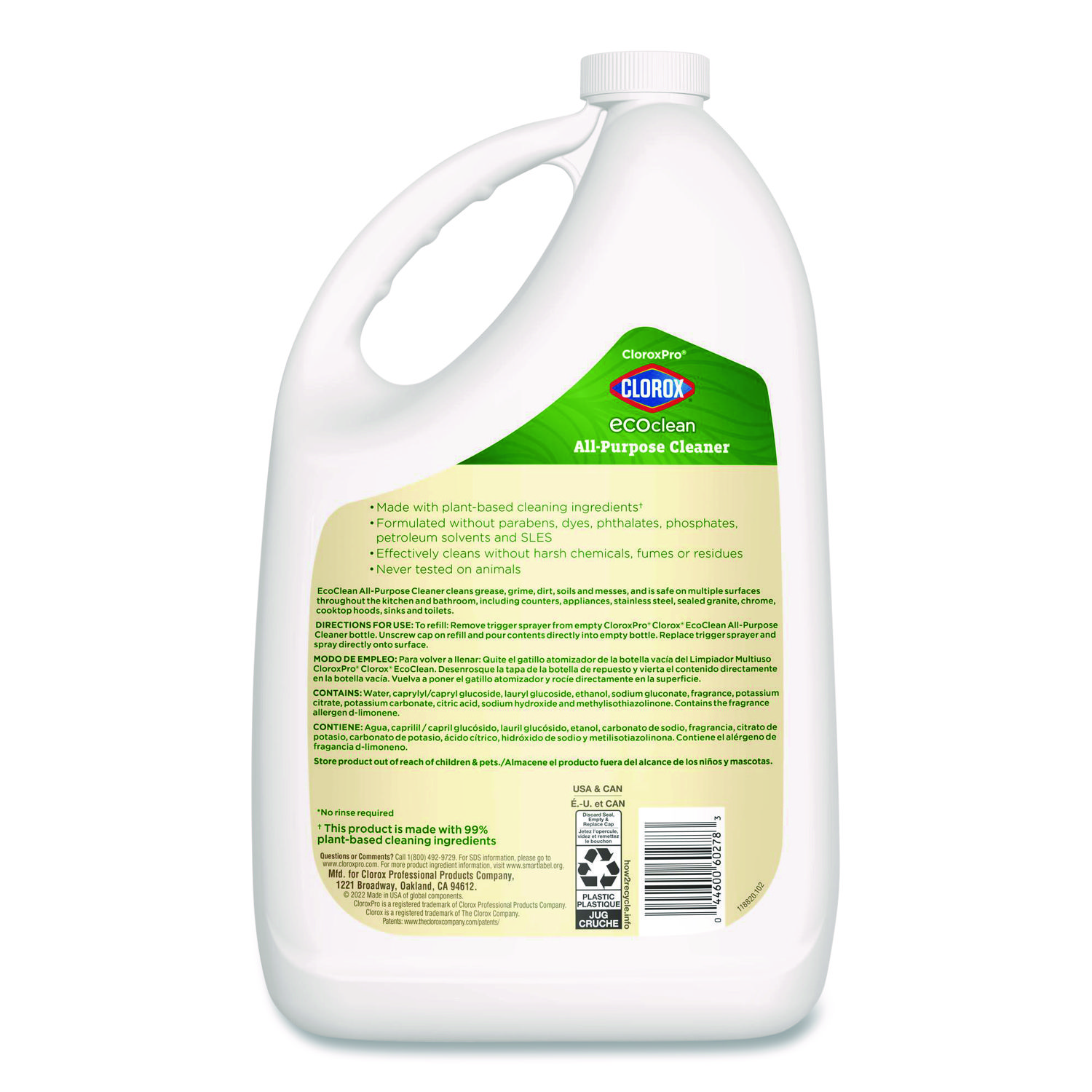 Clorox Pro EcoClean All-Purpose Cleaner, Unscented, 128 oz Bottle, 4/Carton