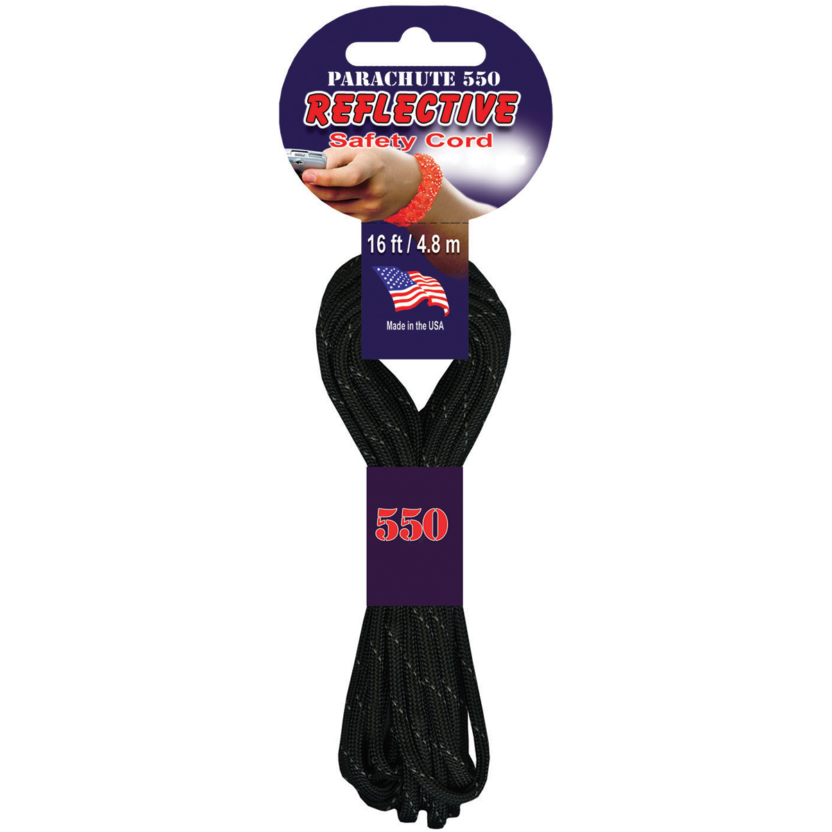 Parachute Cord 4mmX16' Reflective Black