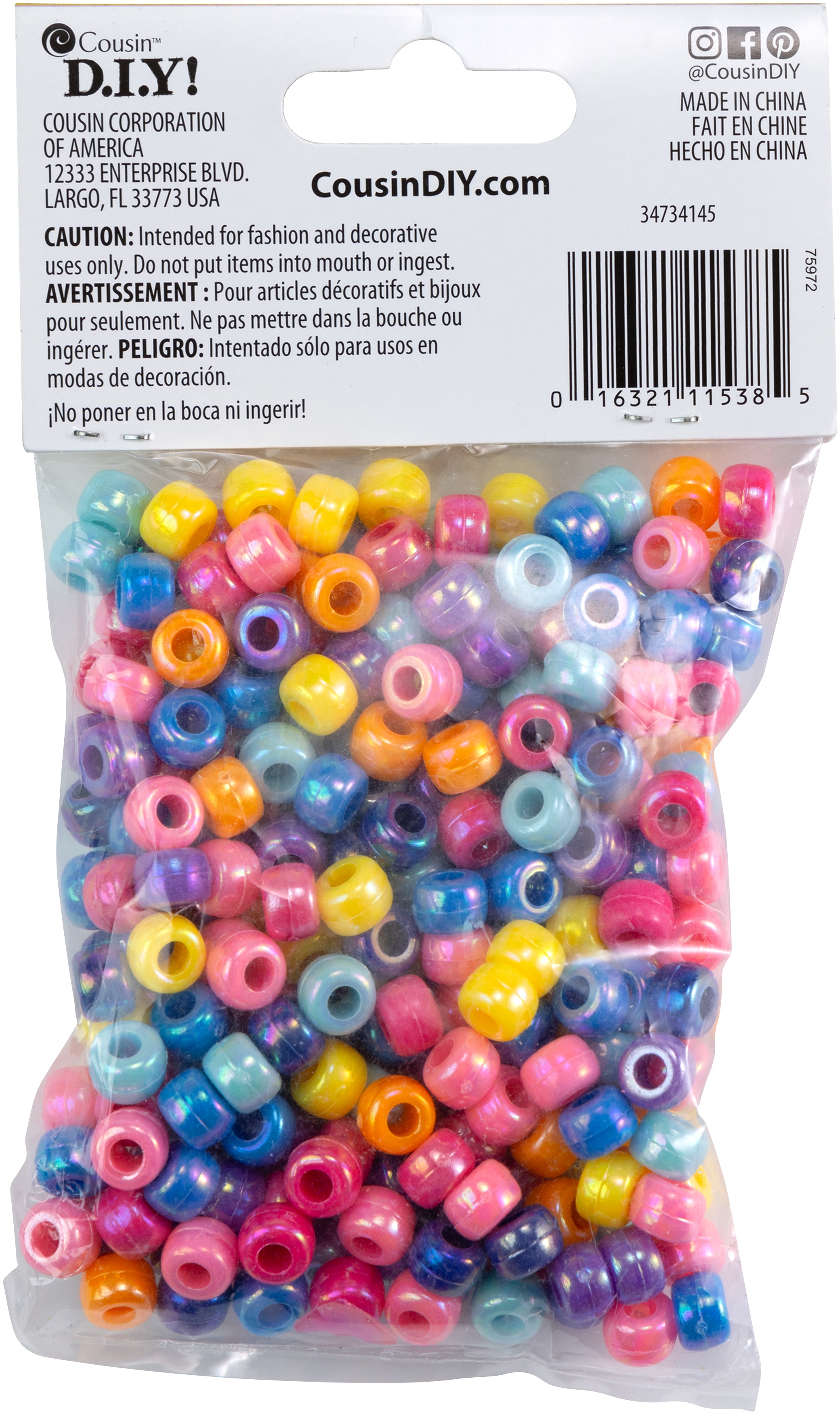 Cousin Fun Pack Acrylic Large Hole Barrel Beads 280/Pkg-Assorted Colors