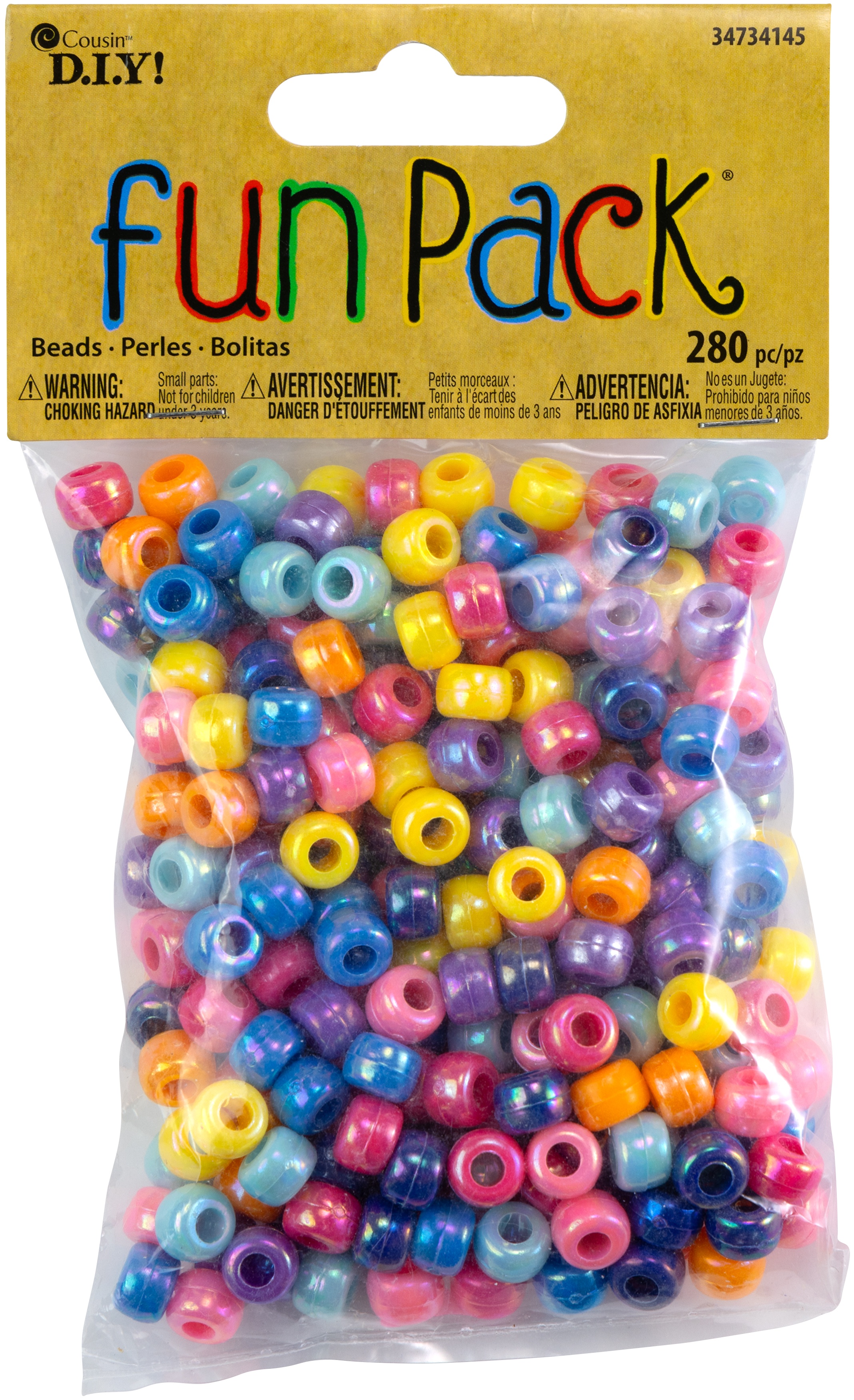 Cousin Fun Pack Acrylic Large Hole Barrel Beads 280/Pkg-Assorted Colors