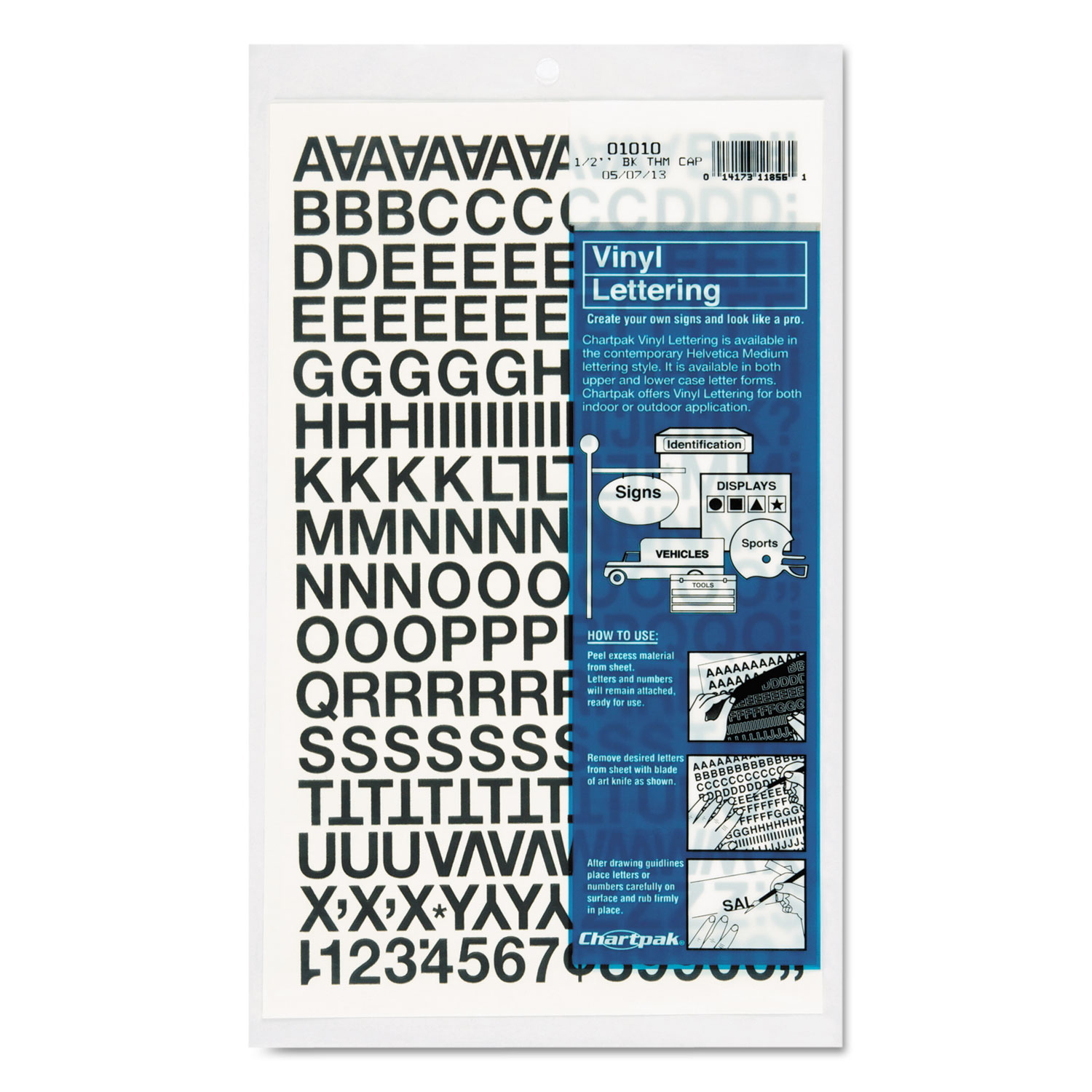 Chartpak® Press-On Vinyl Letters & Numbers, Self Adhesive, Black, 1/2