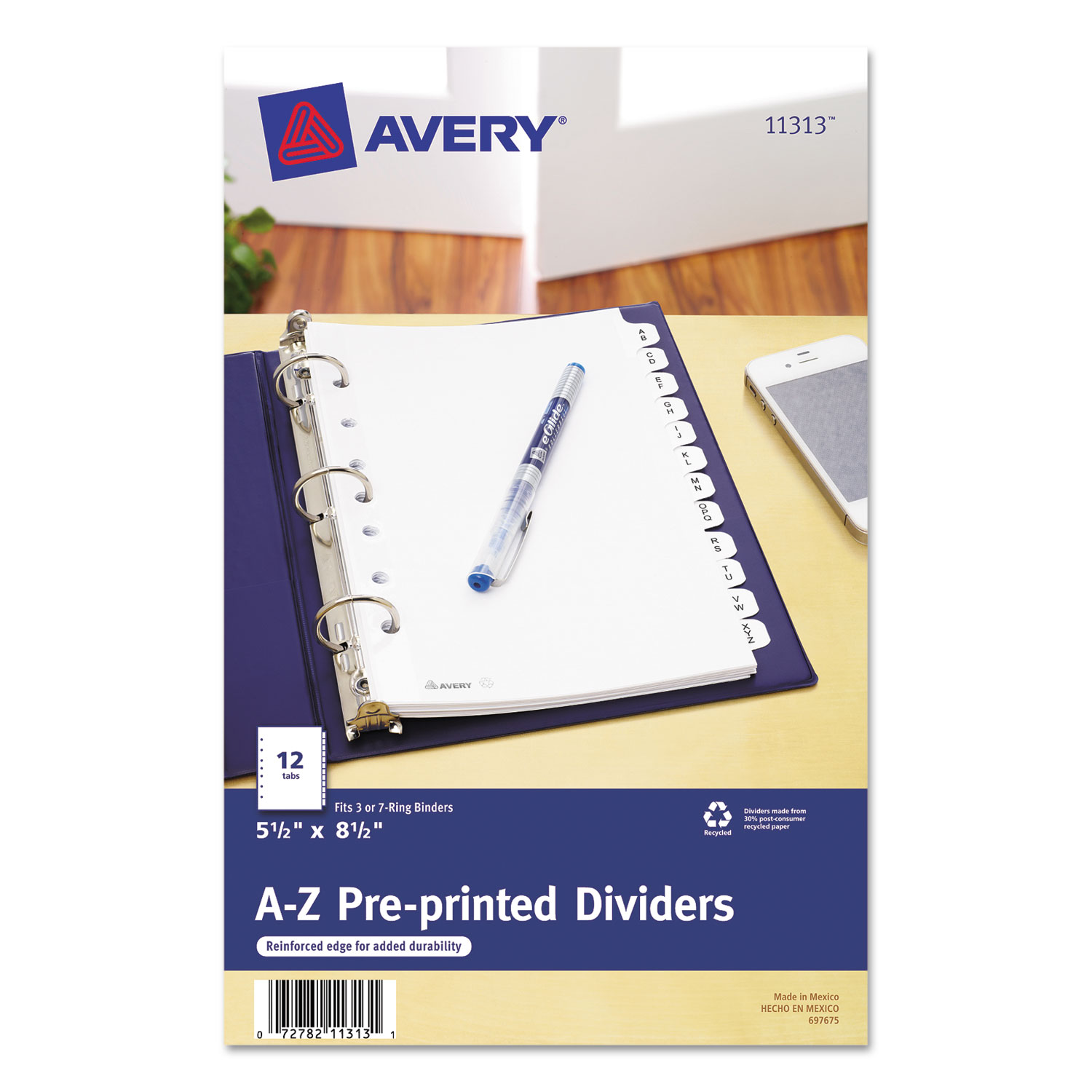 Avery® Preprinted Tab Dividers, 12-Tab, 8 1/2 x 5 1/2