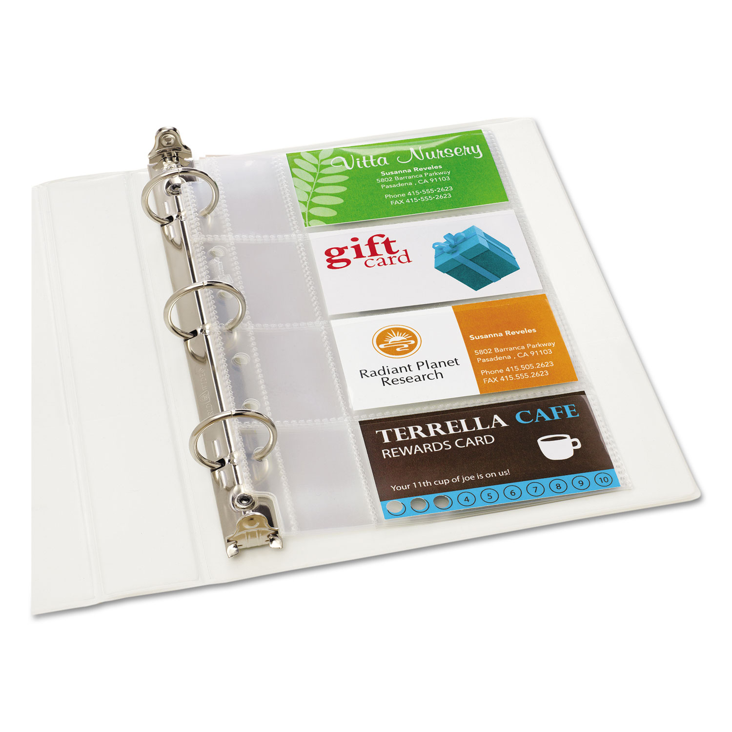 Business Card Binder Pages, For 2 X 3.5 Cards, Clear, 8 Cards/sheet, 5 Pages/pac