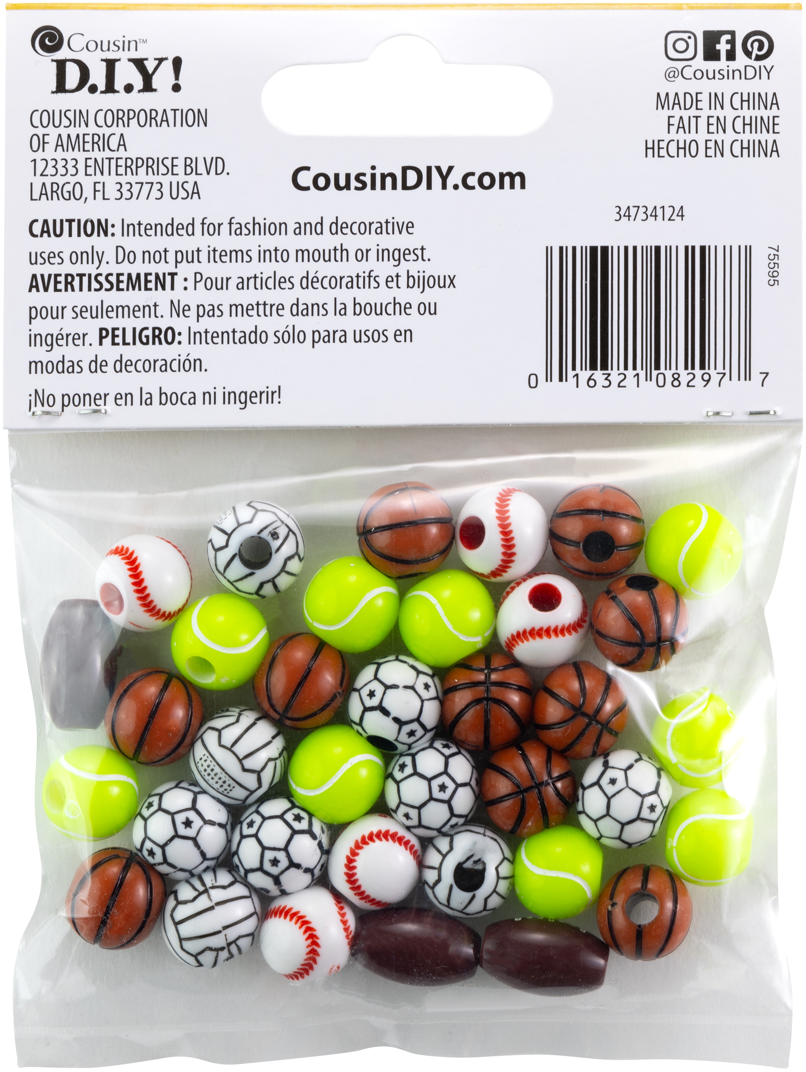 Fun Pack Acrylic Sports Beads 1oz Assorted Balls