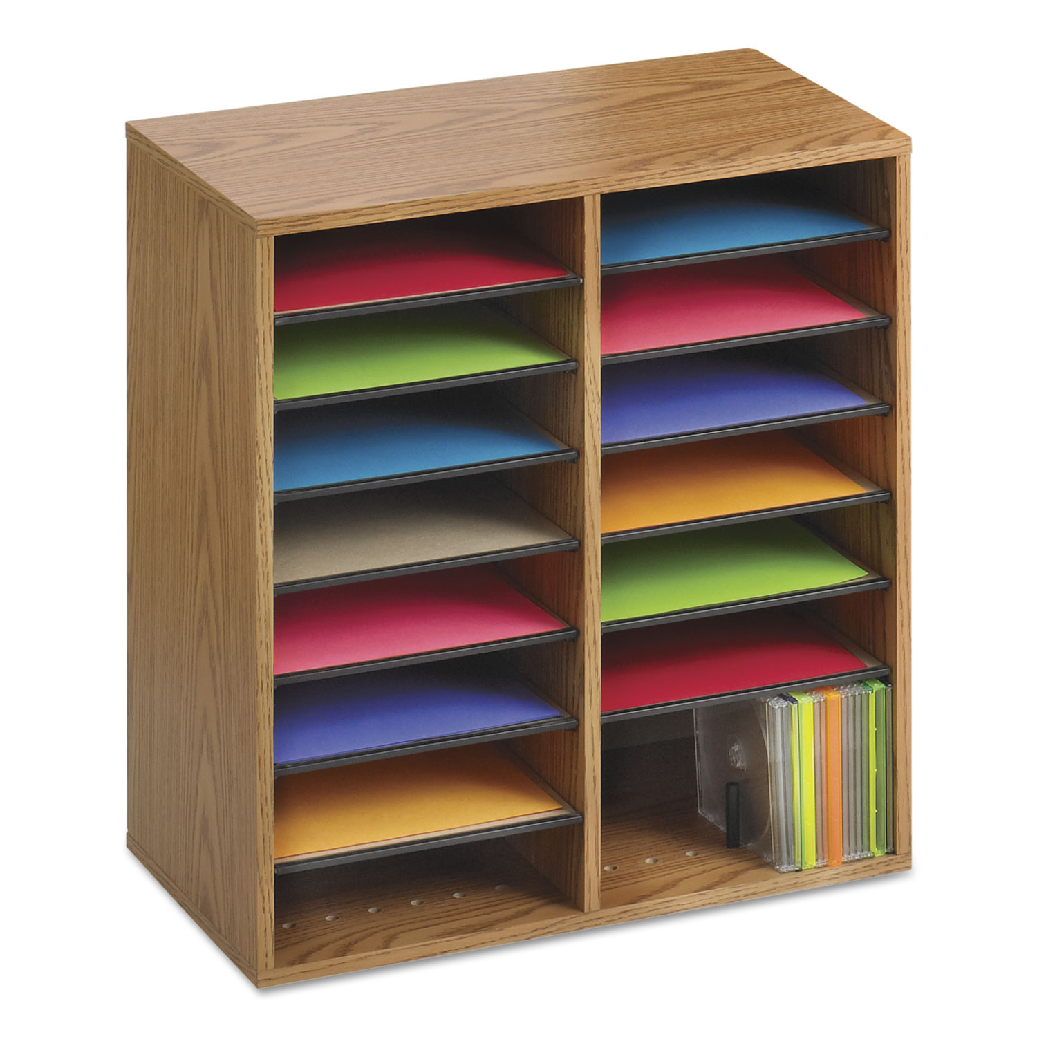 Safco® Wood/Laminate Literature/CD Sorter, 16 Section, 19 1/2 x 11 3/4 x 21, Med