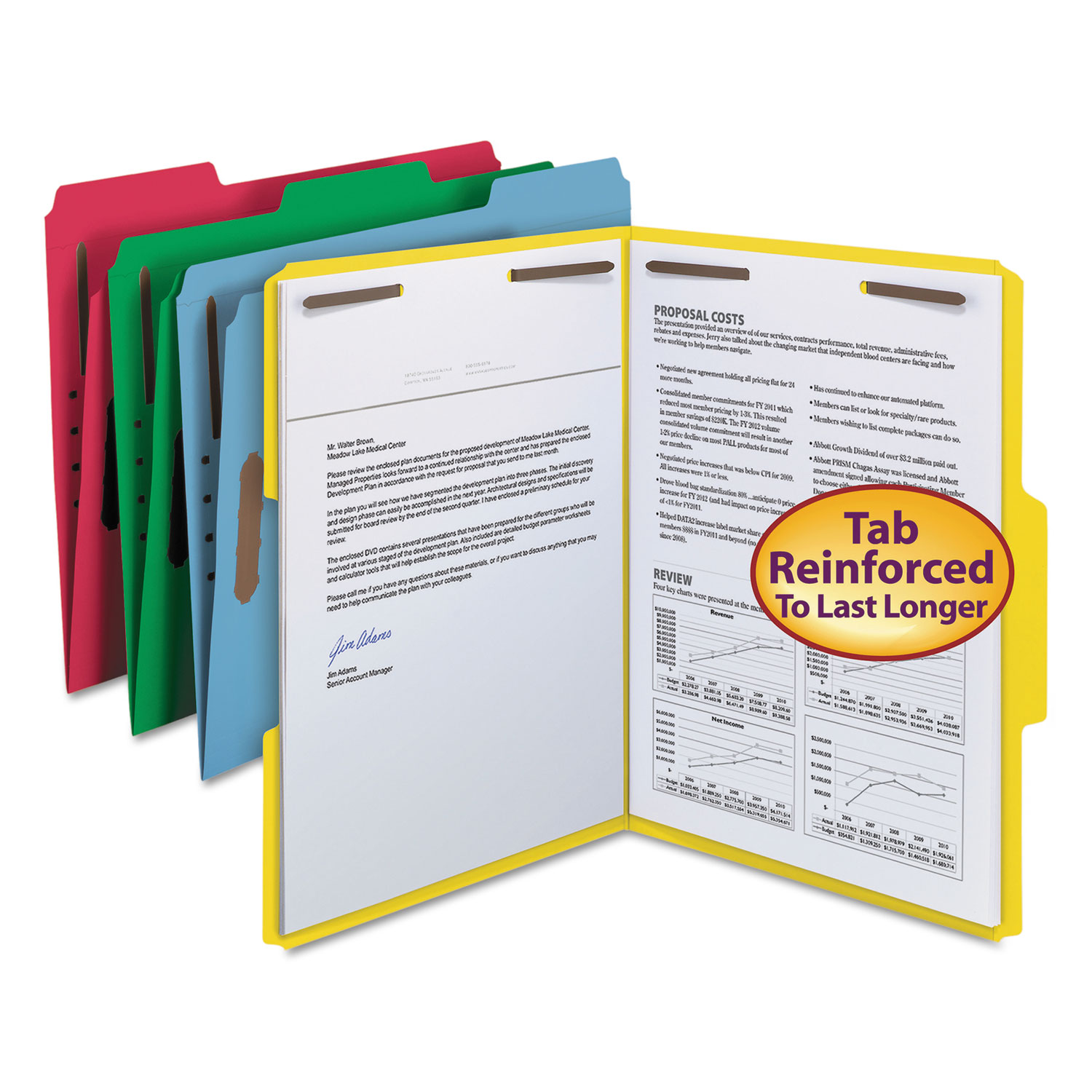 Smead® Folders, Two Fasteners, 1/3 Cut Top Tab, Letter, Assorted, 50/Box