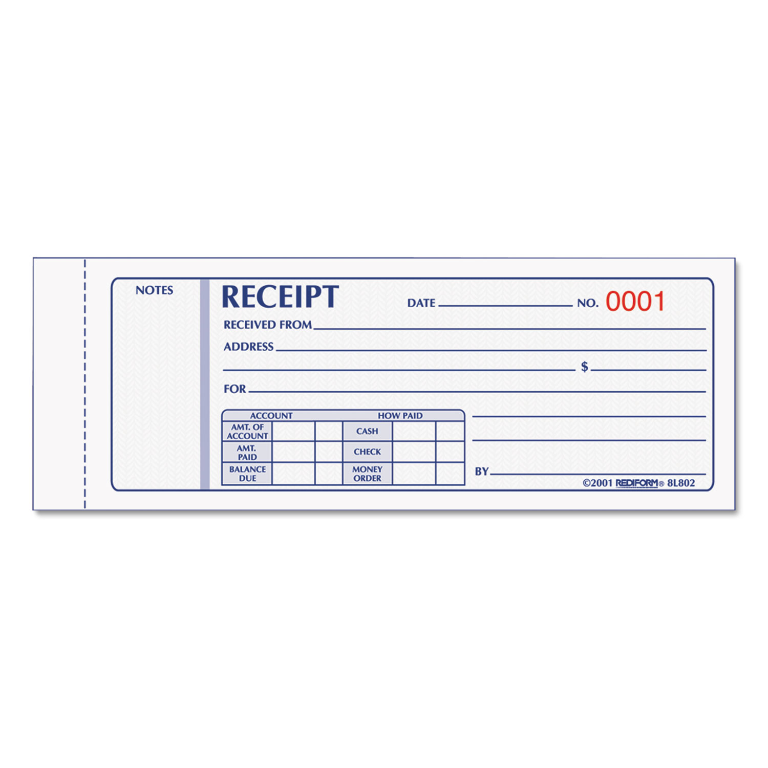 Rediform® Receipt Book, 7 x 2 3/4, Carbonless Triplicate, 50 Sets/Book