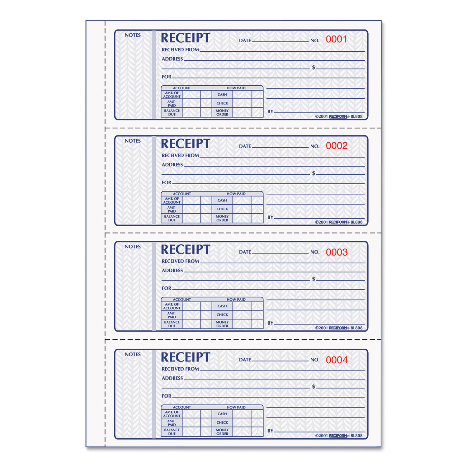 Rediform® Money Receipt Book, 7 x 2 3/4, Carbonless Triplicate, 100 Sets/Book