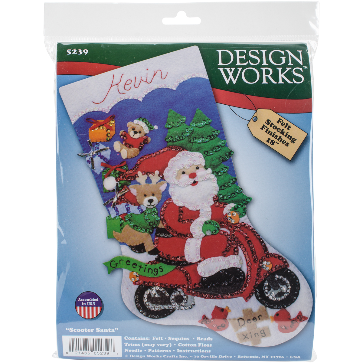 Scooter Santa Stocking Felt Applique Kit 18