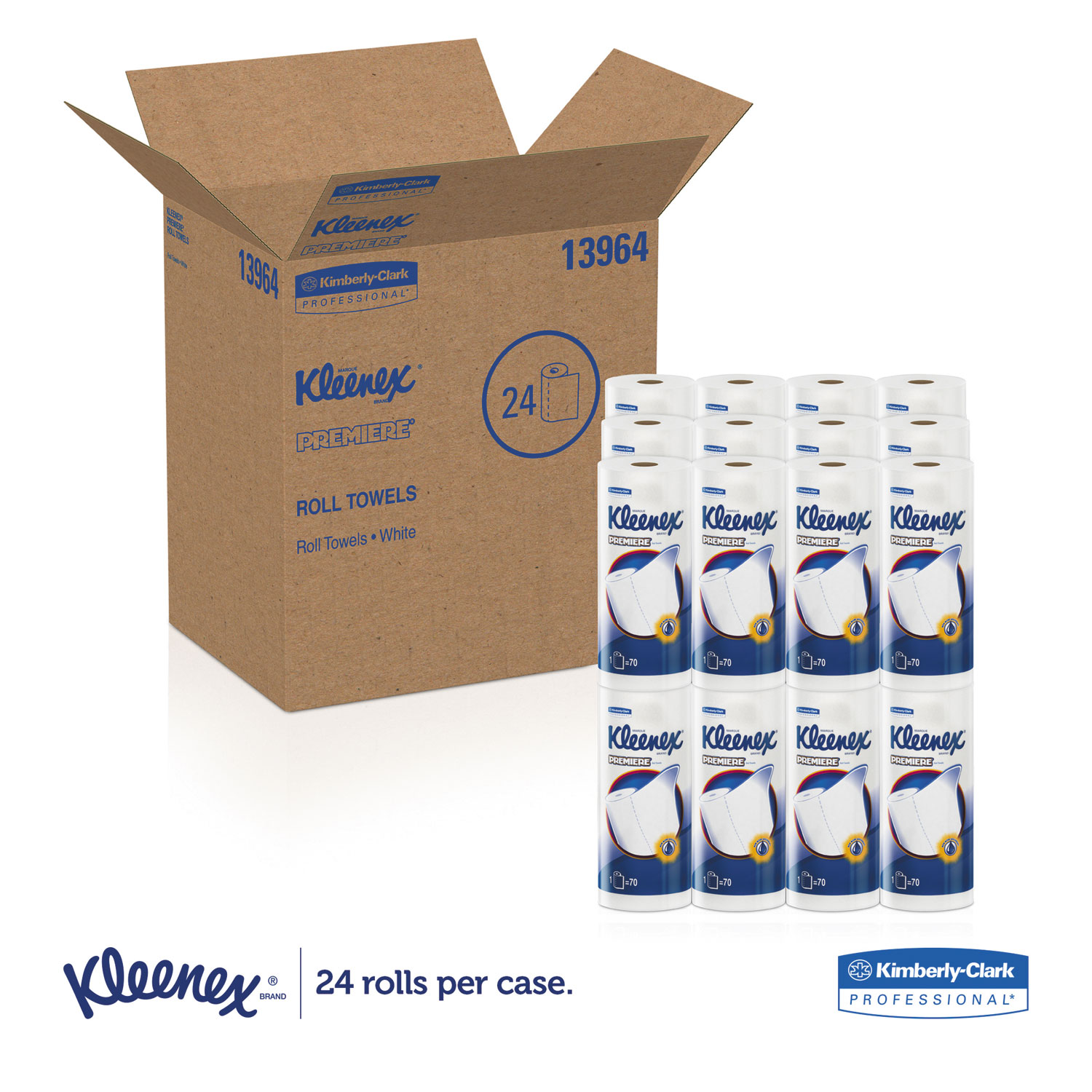 Kleenex® Premiere Kitchen Roll Towels, White, 70/Roll, 24 Rolls/Carton