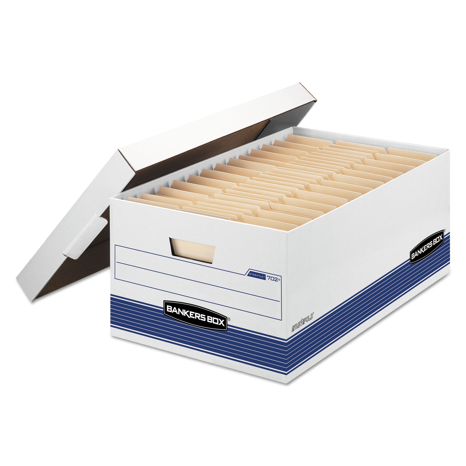 Bankers Box® STOR/FILE Storage Box, Legal, Locking Lid, White/Blue, 12/Carton
