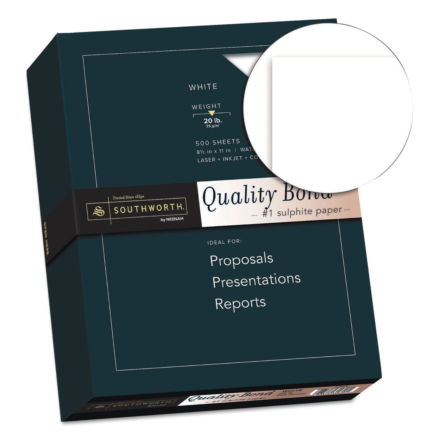 Southworth® Quality Bond #1 Sulphite Paper, 20lb, 95 Bright, Wove, 8 1/2 x 11, 5